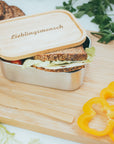 Brotdose Edelstahl 800ml mit Bambusdeckel (Gravur)