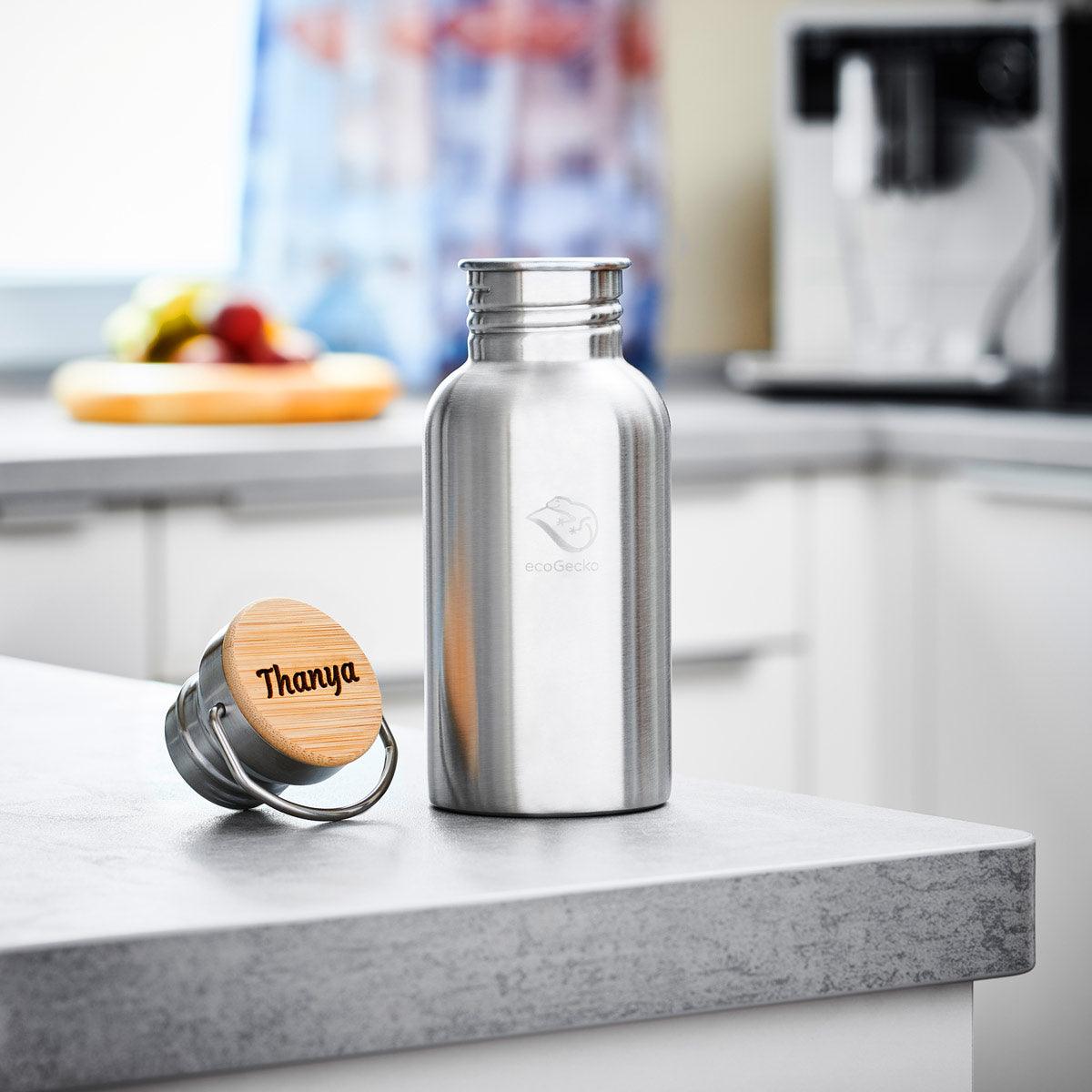 Edelstahl Trinkflasche 500ml (Gravur) - ecoGecko® 