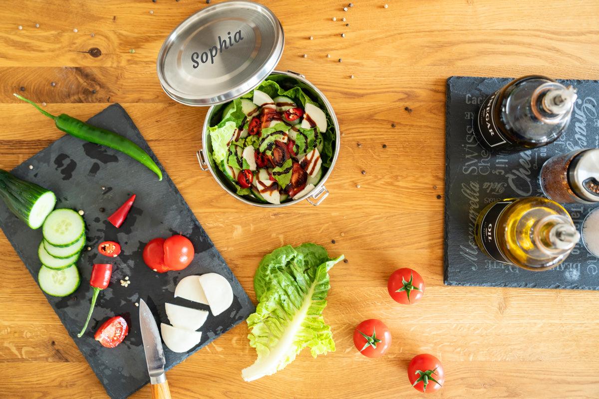 Brotdose Edelstahl 1200ml (rund) (Gravur) - ecoGecko® 