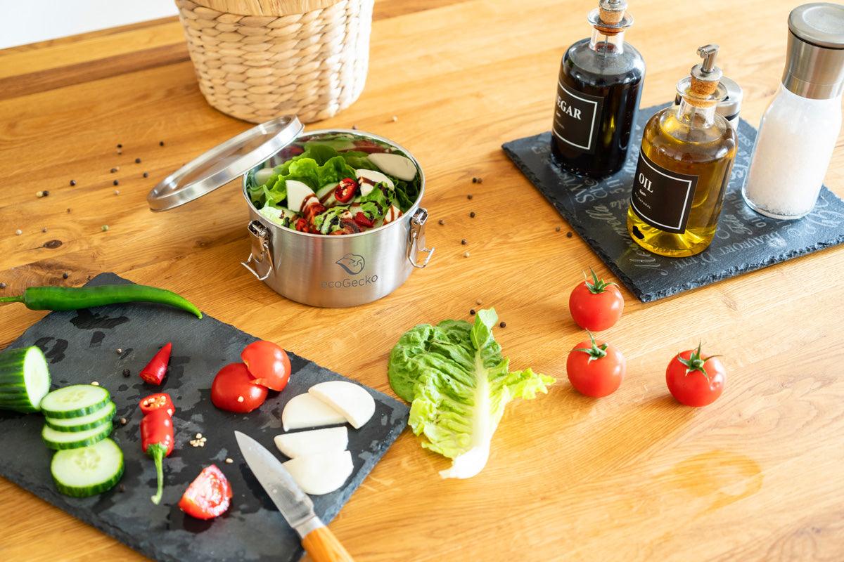 Brotdose Edelstahl 1200ml (rund) (Gravur) - ecoGecko® 