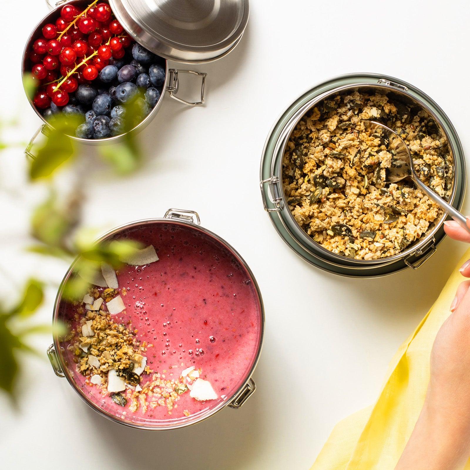 Brotdose Edelstahl 1200ml (rund) (Gravur) - ecoGecko® 