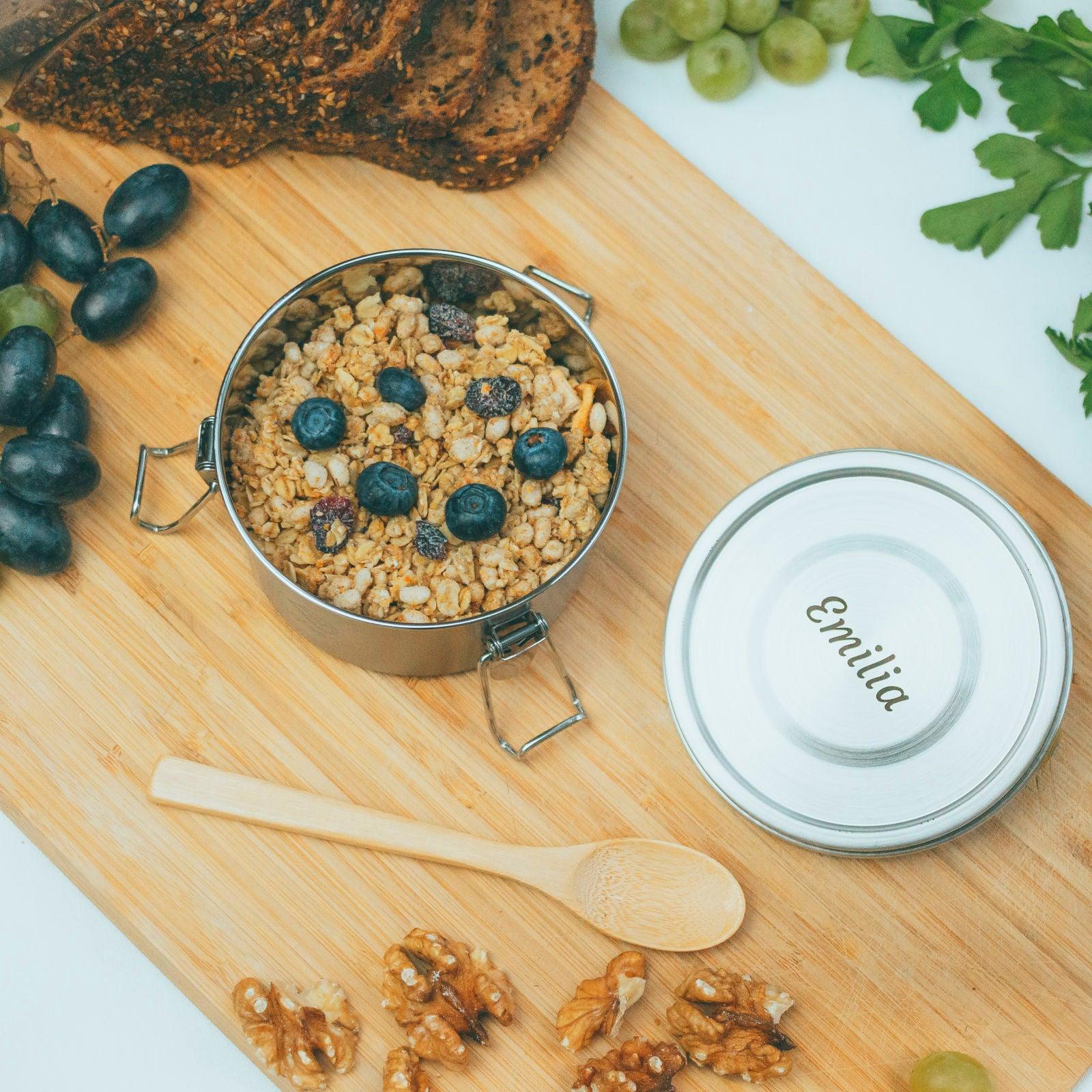 Brotdose Edelstahl 400ml (rund) (Gravur) - ecoGecko® 