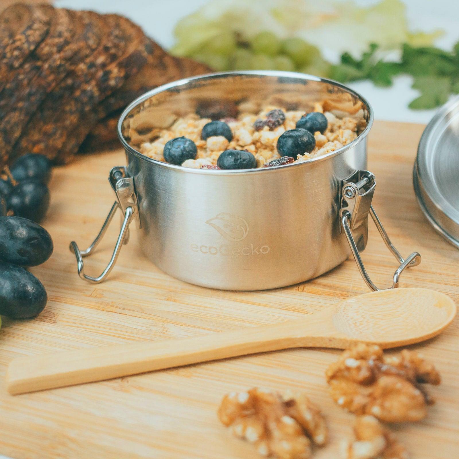 Brotdose Edelstahl 400ml (rund) (Gravur) - ecoGecko® 