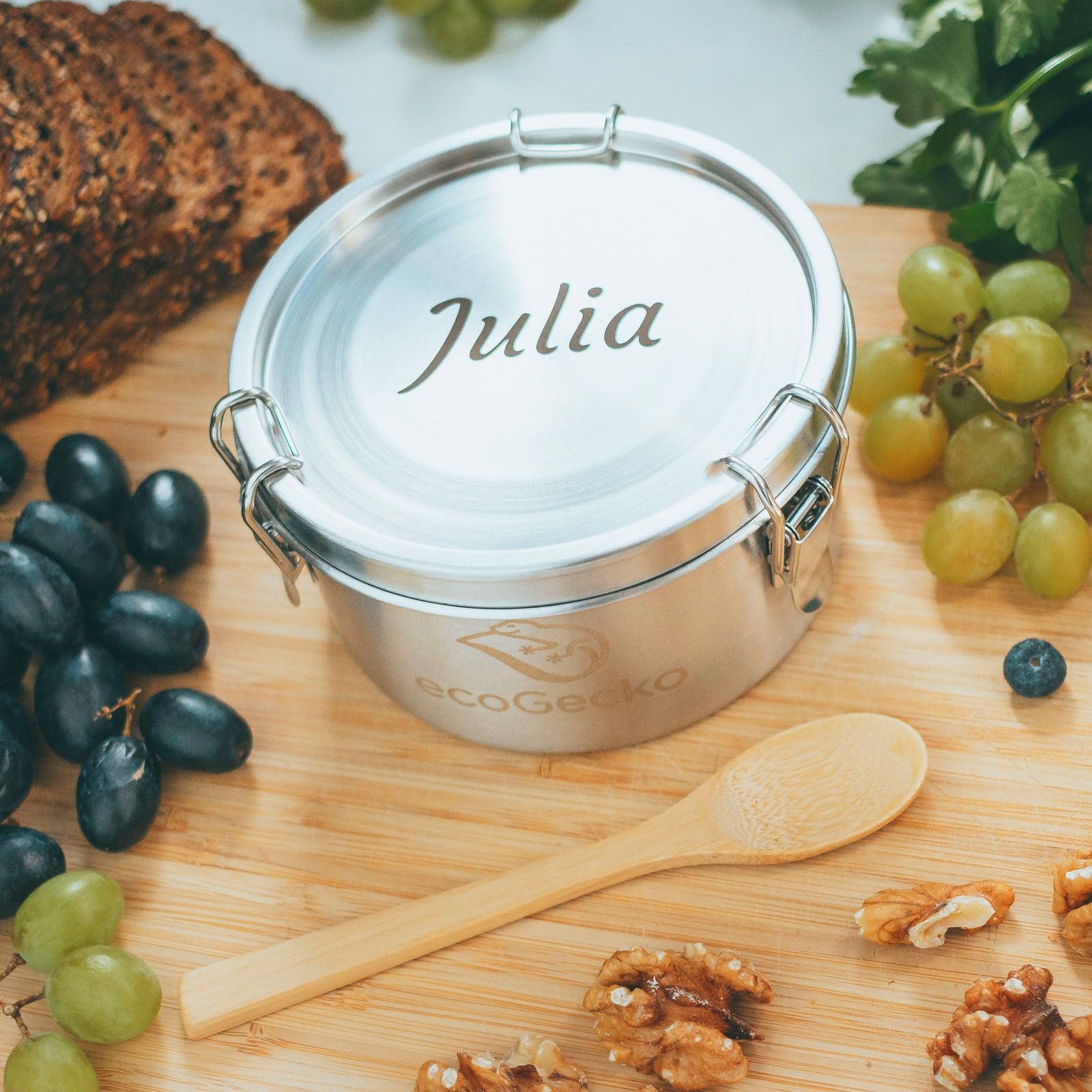 Brotdose Edelstahl 700ml (rund) (Gravur) - ecoGecko® 