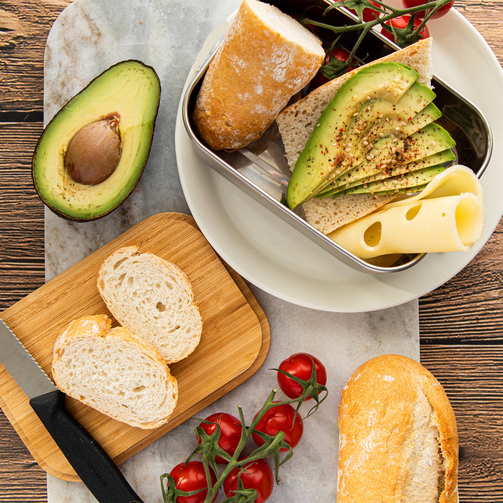 Brotdose Edelstahl 800ml mit Bambusdeckel