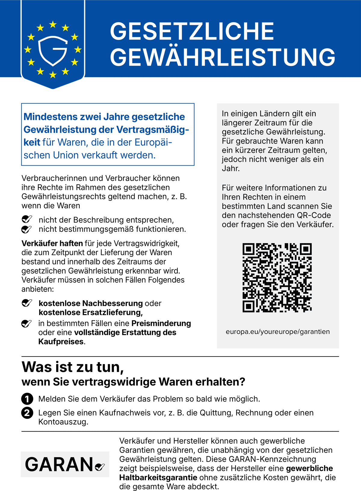 Hinweis zur gesetzlichen Gewährleistung